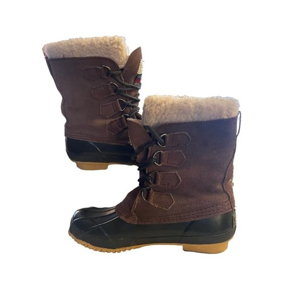 Genuine Duck Boots TM Wool Blend Insulated Mens Size 6 Brown Green Rain - Picture 2 of 10